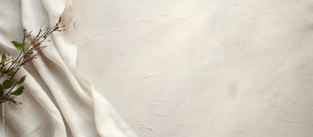 Poster copy space image of natural linen fabric on stone tile surface.