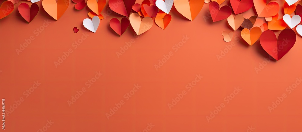 Poster A flat lay displaying a red and orange paper background, ideal for adding text or products related to summer or Valentine's Day, with ample copy space for customization.