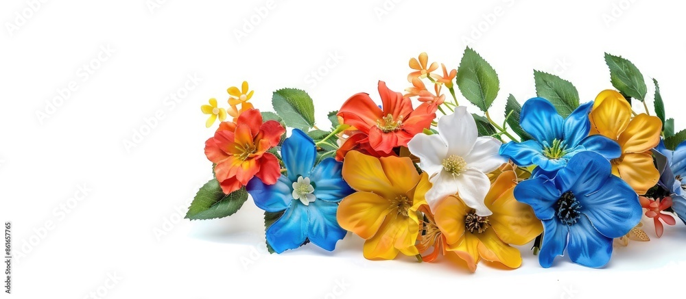 Poster bouquet of plastic flowers. plastic flowers set on white background. with copy space image. place fo
