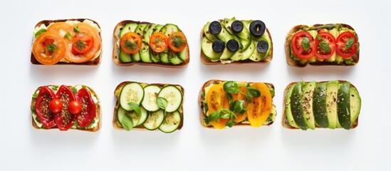 A picture of vegetable toasts with a blank space for adding text. with copy space image. Place for adding text or design