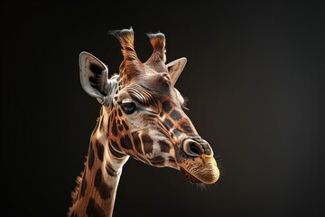 Obraz premium A close-up shot of a giraffe's head against a dark backdrop