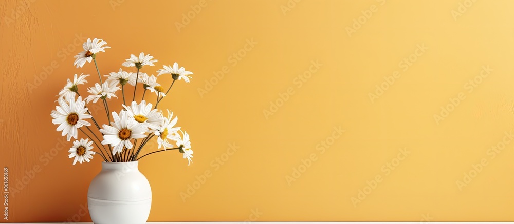 Aufkleber chamomile-filled vase resting on a table beside a bright wall, with ample copy space image.