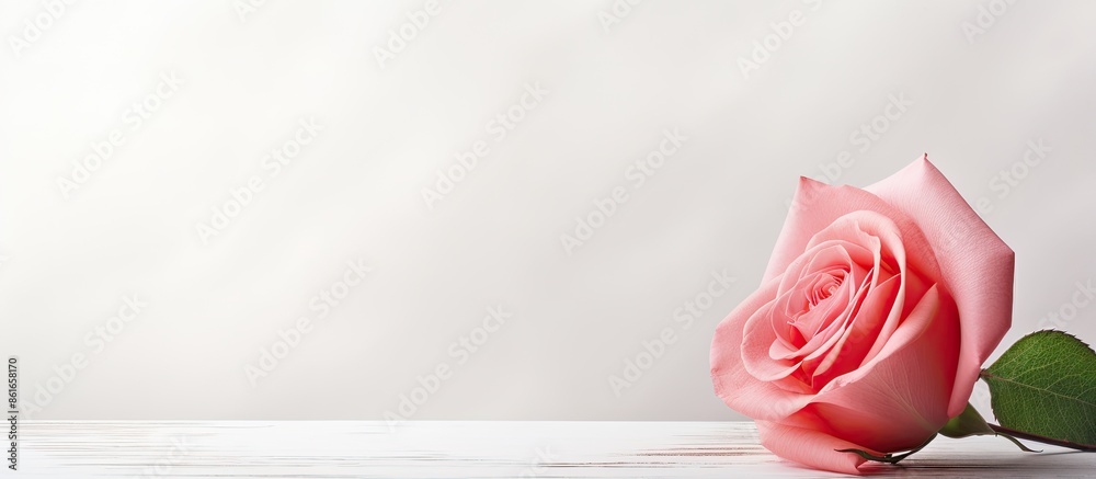 Poster rose flower with copy space image on a white backdrop.
