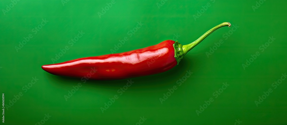 Aufkleber top view of a fresh red hot pepper on a green background, capturing a close-up image with copy space