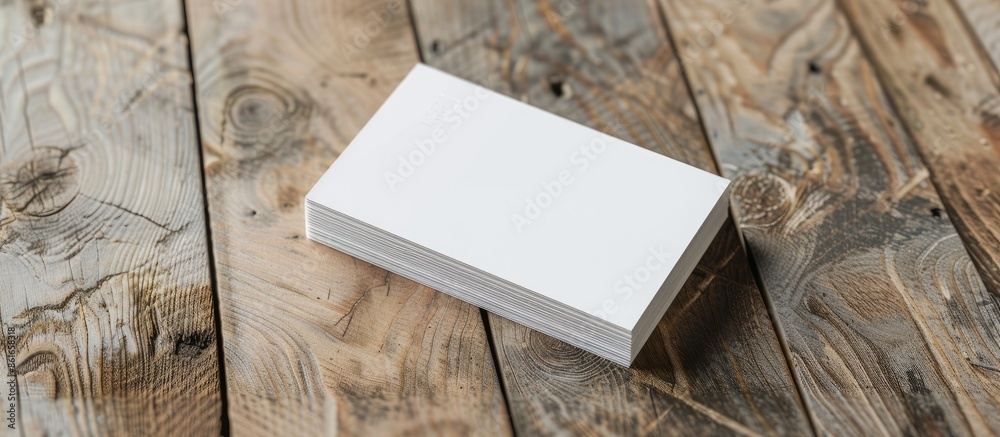 Poster white business card template displayed on a wooden surface with ample copy space image for branding 