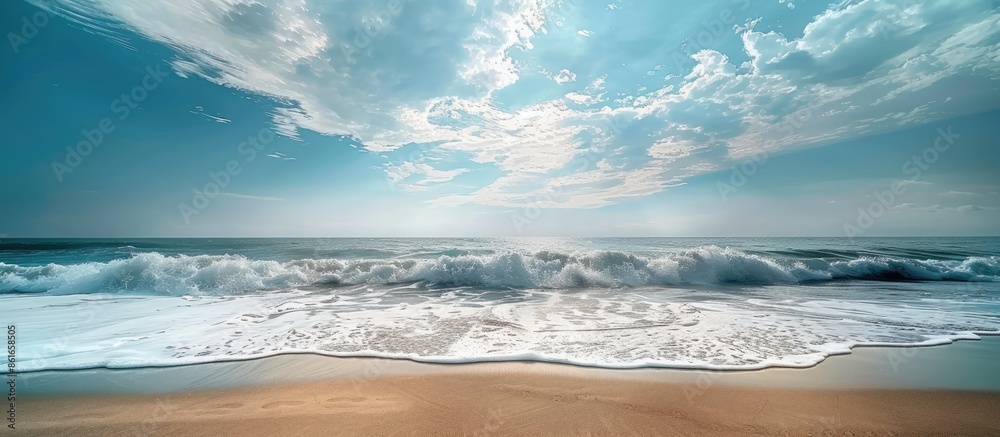 Poster Shoreline view against the ocean with a stretch of sand. with copy space image. Place for adding text or design