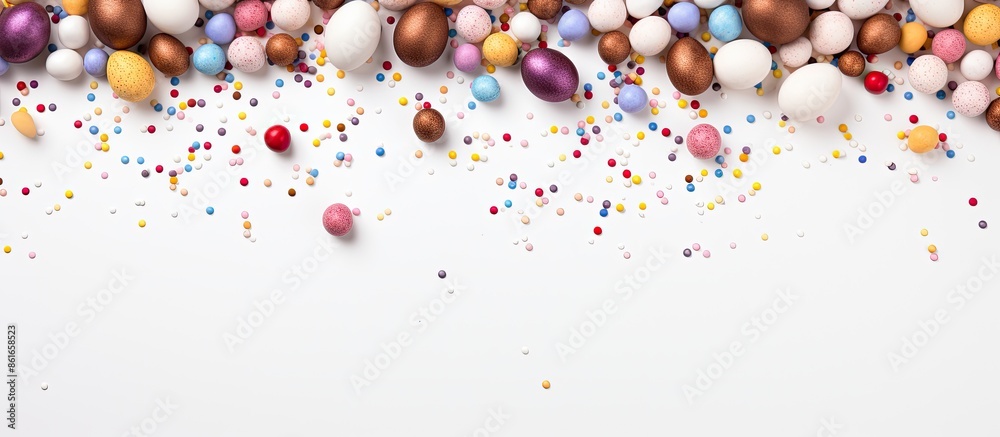 Poster a white background with chocolate eggs and sprinkles provides an attractive setting for an easter-th