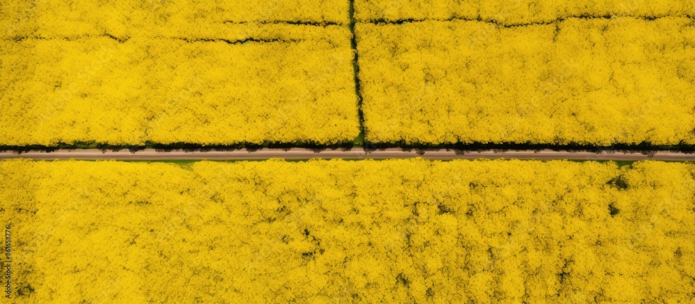 Aufkleber An aerial perspective captures vibrant rapeseed fields with tractor tracks creating geometric patterns below, creating an ideal copy space image.