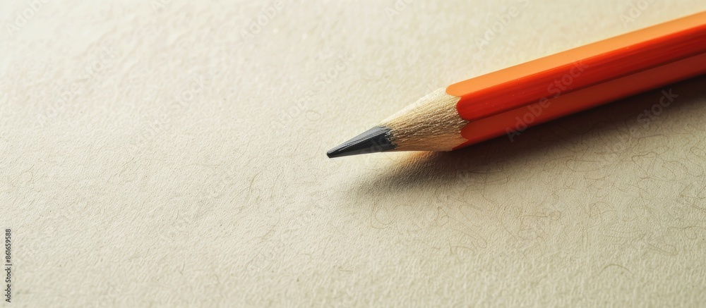 Poster Top view of an orange pencil placed on a sheet of paper with a drawing, providing ample space for adding text within the image.