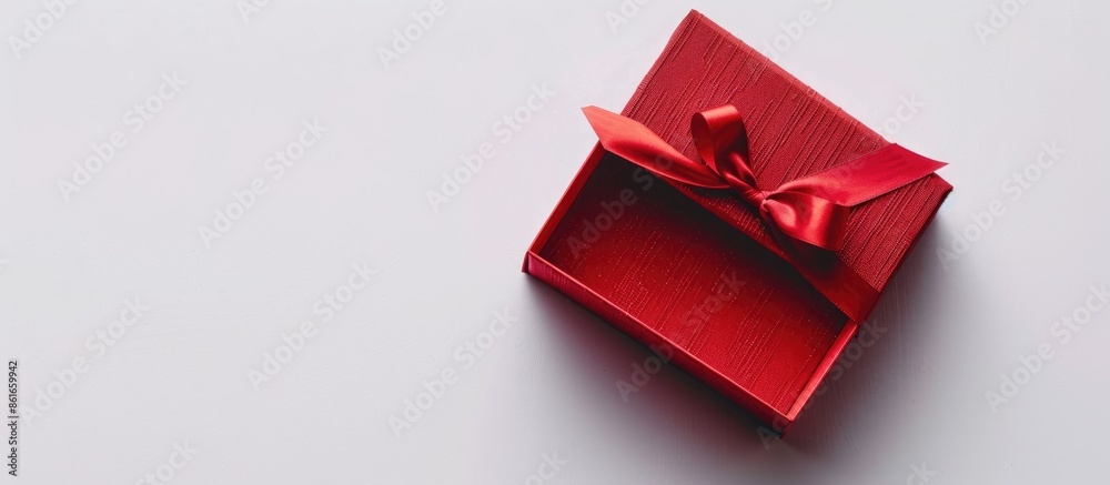 Poster a red gift box on a white backdrop with copy space image.
