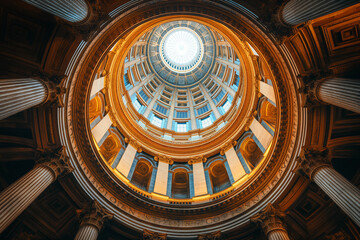Majestic Dome of a Grand Cathedral: Intricate Architectural Details Seen from Below