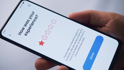 Leaving a 1 star customer review. Unhappy and dissatisfied client. Fictional Interface.