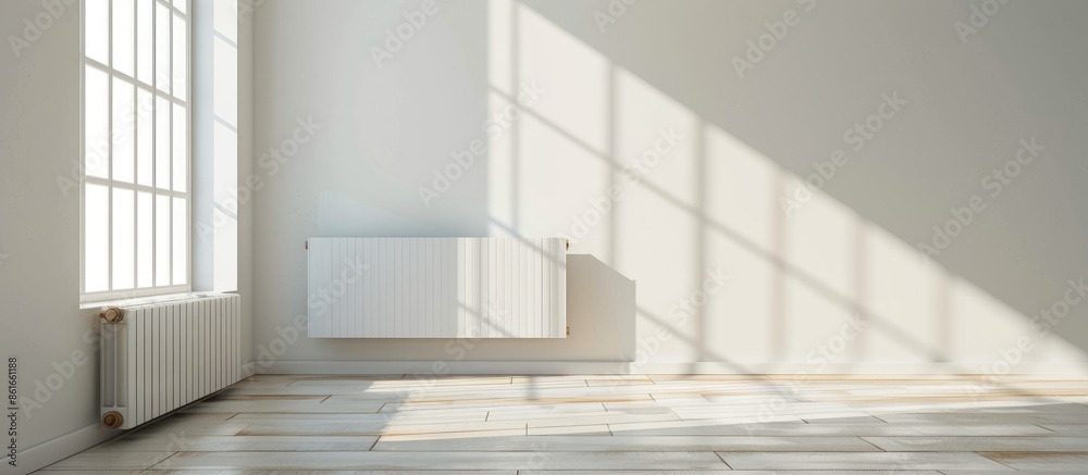 Aufkleber white heating battery in the room close up. with copy space image. place for adding text or design