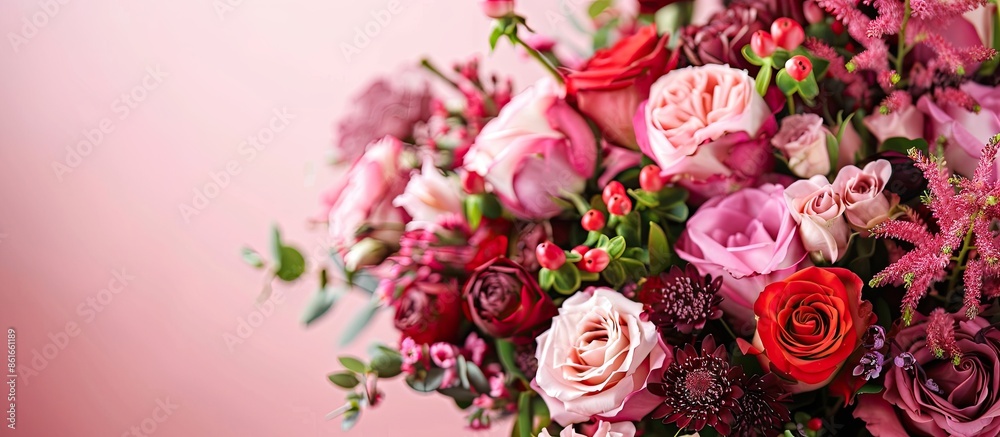 Poster arrange a bouquet of beautiful fresh flower in a vase, creative to decorate with flowers arrangement