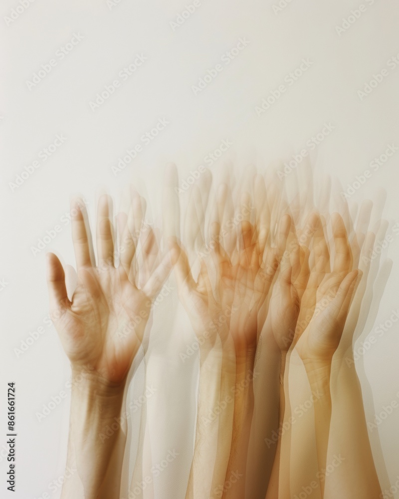 Aufkleber Abstract Unity Concept - Blurred Hands of Diverse Ethnicities in Symmetrical Composition Using Long Exposure Technique