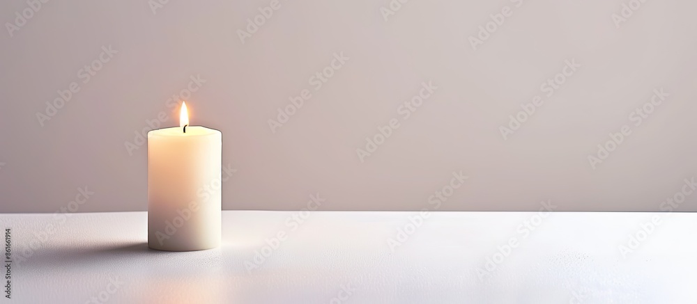 Poster white candle displayed on a white backdrop with copy space image.