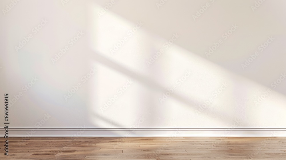 Poster minimalist gallery wall with subtle shadow play and wooden floor for art display mockup in soft natu