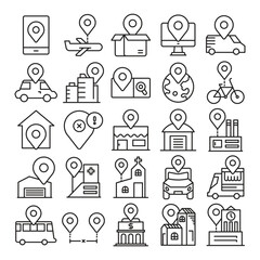 gps and map navigation line icons set