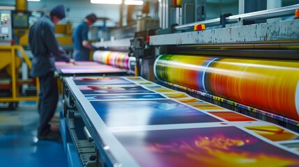 Printing Press in Action: Colorful Production Line