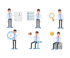 office worker characters in various poses vector illustration