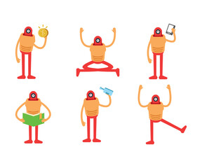 robot characters in various poses vector illustration