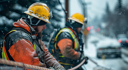 Construction Workers in Winter Conditions 
