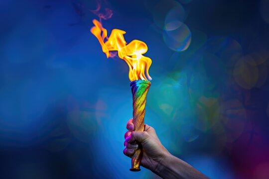 A person holds a lit torch in their hand