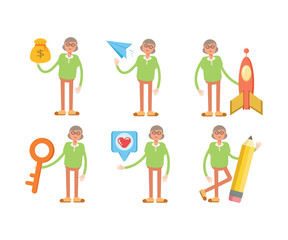Fototapeta premium old woman characters in various poses vector illustration