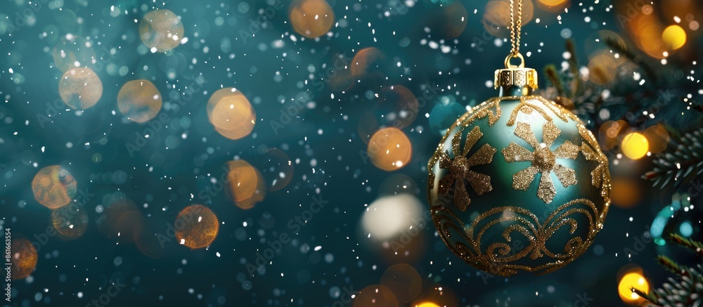 Aufkleber detailed view of a christmas tree ornament against a festive backdrop with copy space image.
