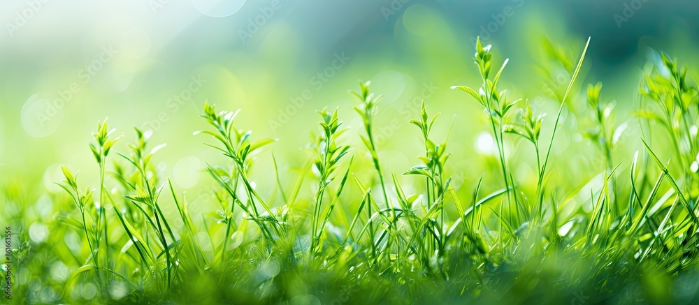 Aufkleber close-up macro shot of weeds growing in herb grass, with a blurred background for a copy space image