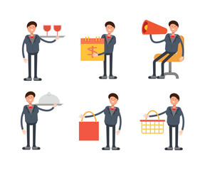 Obraz premium businessman in suit characters in various poses vector illustration