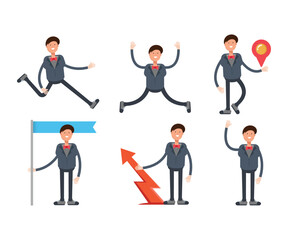 businessman in suit characters in various poses vector illustration