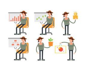 woman with hat characters in various poses vector illustration