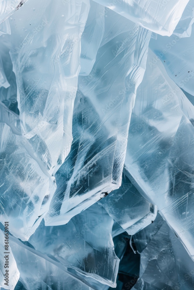 Poster Intricate Aerial View of Symmetrical Blue Ice Shards Pattern Captured in Bright Daylight