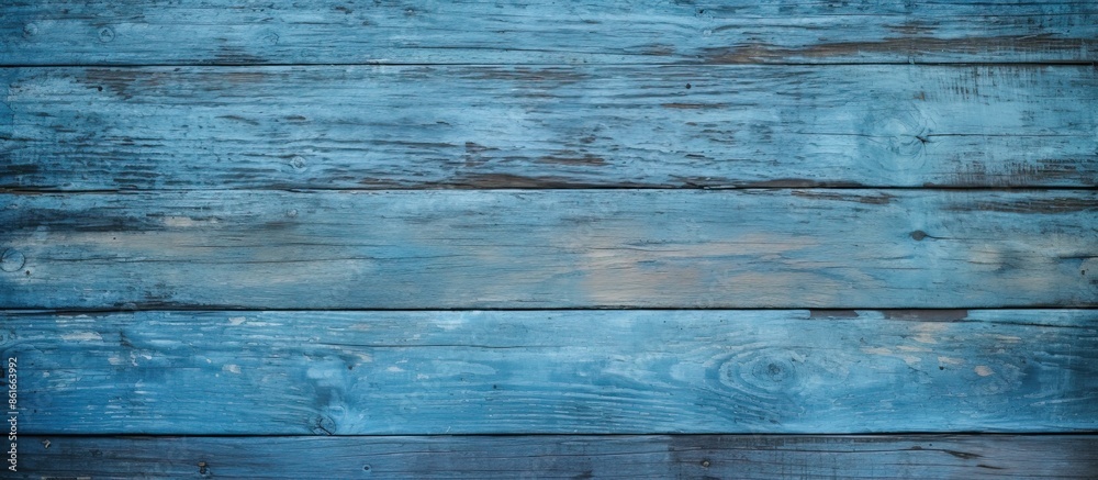 Poster old, weathered blue wood plank with a simple flaking texture on its surface, perfect as a copy space