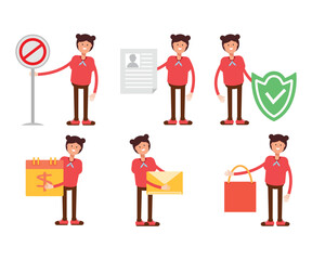 girl student characters in various poses vector illustration