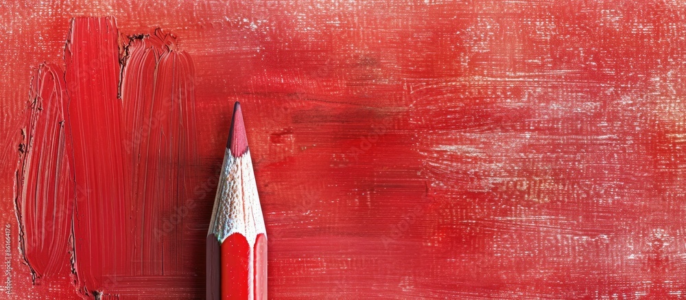 Poster Wooden red pencil pastel background    Abstract. with copy space image. Place for adding text or design
