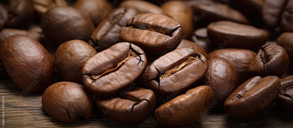 Poster Close-up view of coffee beans on a white background with space for additional images.