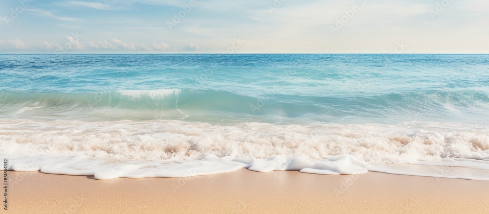 Poster sandy beach in summer with foamy waves, ideal for text in a copy space image.