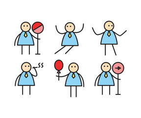 funny businessman characters stick figure in various poses vector illustration