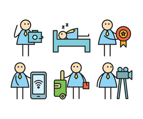 funny businessman characters stick figure in various poses vector illustration