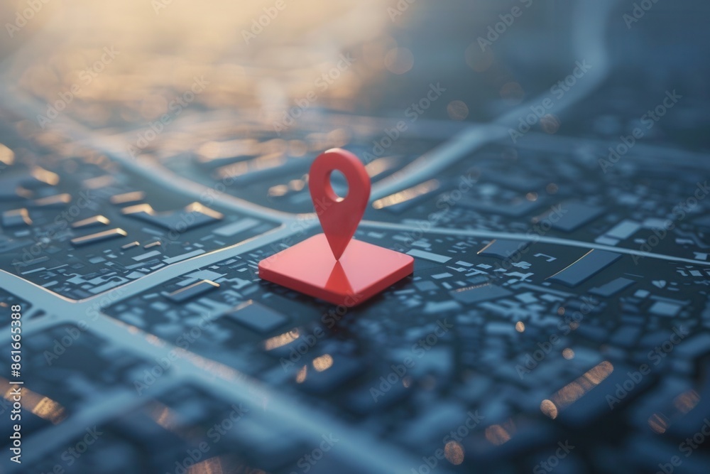 Aufkleber a minimalist image depicting a red location pin on a contemporary, clean city map background. ideal 
