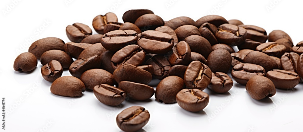 Poster coffee beans on a white background with copy space image.