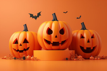 PODIUM 3D RENDER 3D RENDER ADVERTISING ILLUSTRATION OF HALLOWEEN AND BLACK FRIDAY PRODUCTS