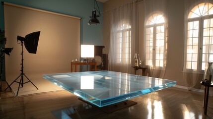 A Glass Table In A Room With Natural Lighting