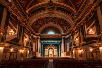 Obraz premium Ornate Interior of a Grand Hall with a Stage