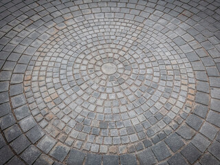 radial design of cobblestone pavement surface