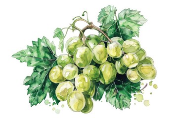 Fresh green grapes hanging from a stem