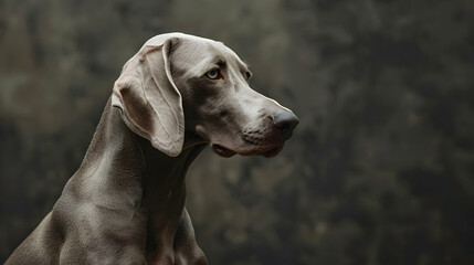 A Weimaraner standing with a sleek, gray coat