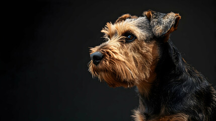 A Welsh Terrier standing with a wirehaired coat